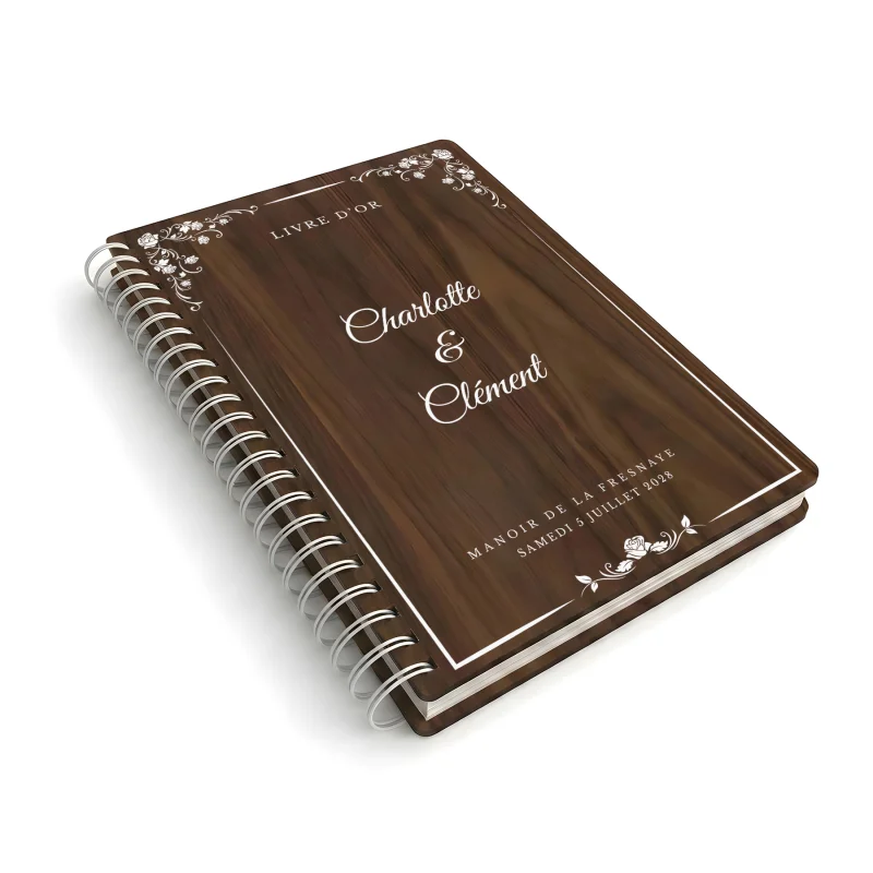 Livre d'or de mariage carnet en bois personnalisé - En noyer - Pergolesa - hover