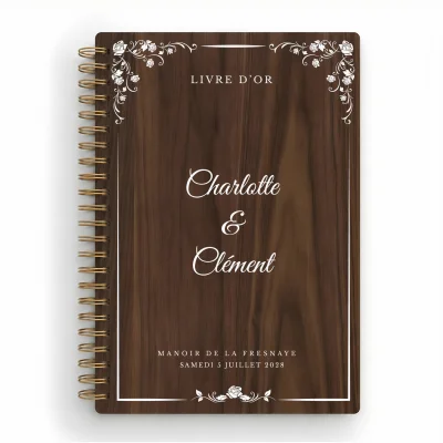 Livre d'or de mariage carnet en bois personnalisé - En noyer - Pergolesa