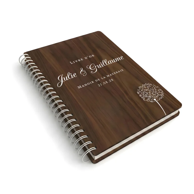 Livre d'or de mariage carnet en bois personnalisé - En noyer - Pissenlit - hover