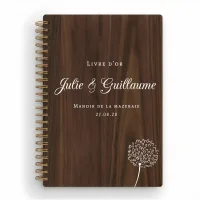 Livre d'or de mariage carnet en bois personnalisé - En noyer - Pissenlit
