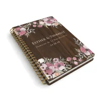 Livre d'or de mariage carnet en bois personnalisé - En noyer - Pivoines