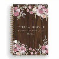Livre d'or de mariage carnet en bois personnalisé - En noyer - Pivoines
