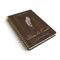 Livre d'or de mariage carnet en bois personnalisé - En noyer - Plume