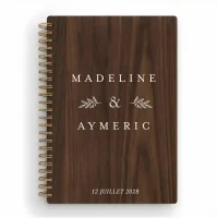Livre d'or de mariage carnet en bois personnalisé - En noyer - Rameaux