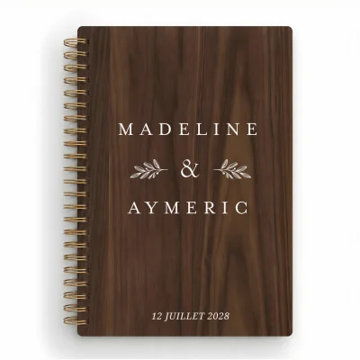 Livre d'or de mariage carnet en bois personnalisé - En noyer - Rameaux