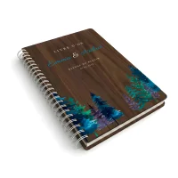 Livre d'or de mariage carnet en bois personnalisé - En noyer - Sapins hiver