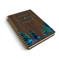 Livre d'or de mariage carnet en bois personnalisé - En noyer - Sapins hiver