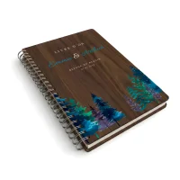 Livre d'or de mariage carnet en bois personnalisé - En noyer - Sapins hiver