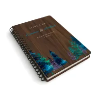 Livre d'or de mariage carnet en bois personnalisé - En noyer - Sapins hiver
