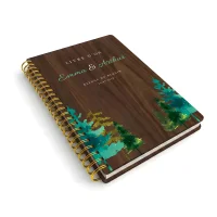 Livre d'or de mariage carnet en bois personnalisé - En noyer - Sapins printemps-été