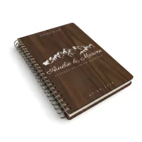 Livre d'or de mariage carnet en bois personnalisé - En noyer - Sommets enneigés