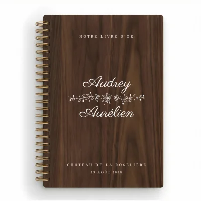 Livre d'or de mariage carnet en bois personnalisé - En noyer - Swing