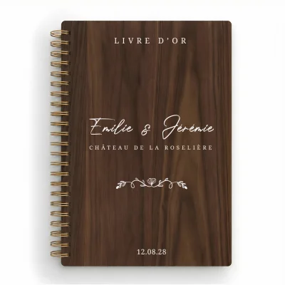 Livre d'or de mariage carnet en bois personnalisé - En noyer - Venise