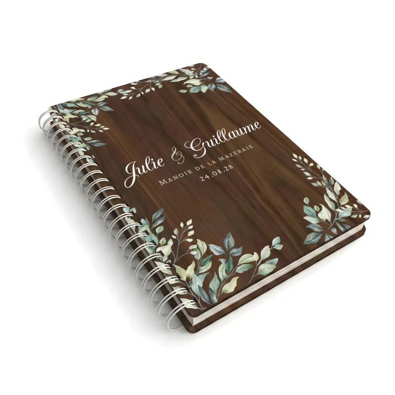 Livre d'or de mariage carnet en bois personnalisé - En noyer - Verdoyance - hover