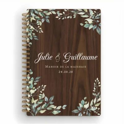 Livre d'or de mariage carnet en bois personnalisé - En noyer - Verdoyance