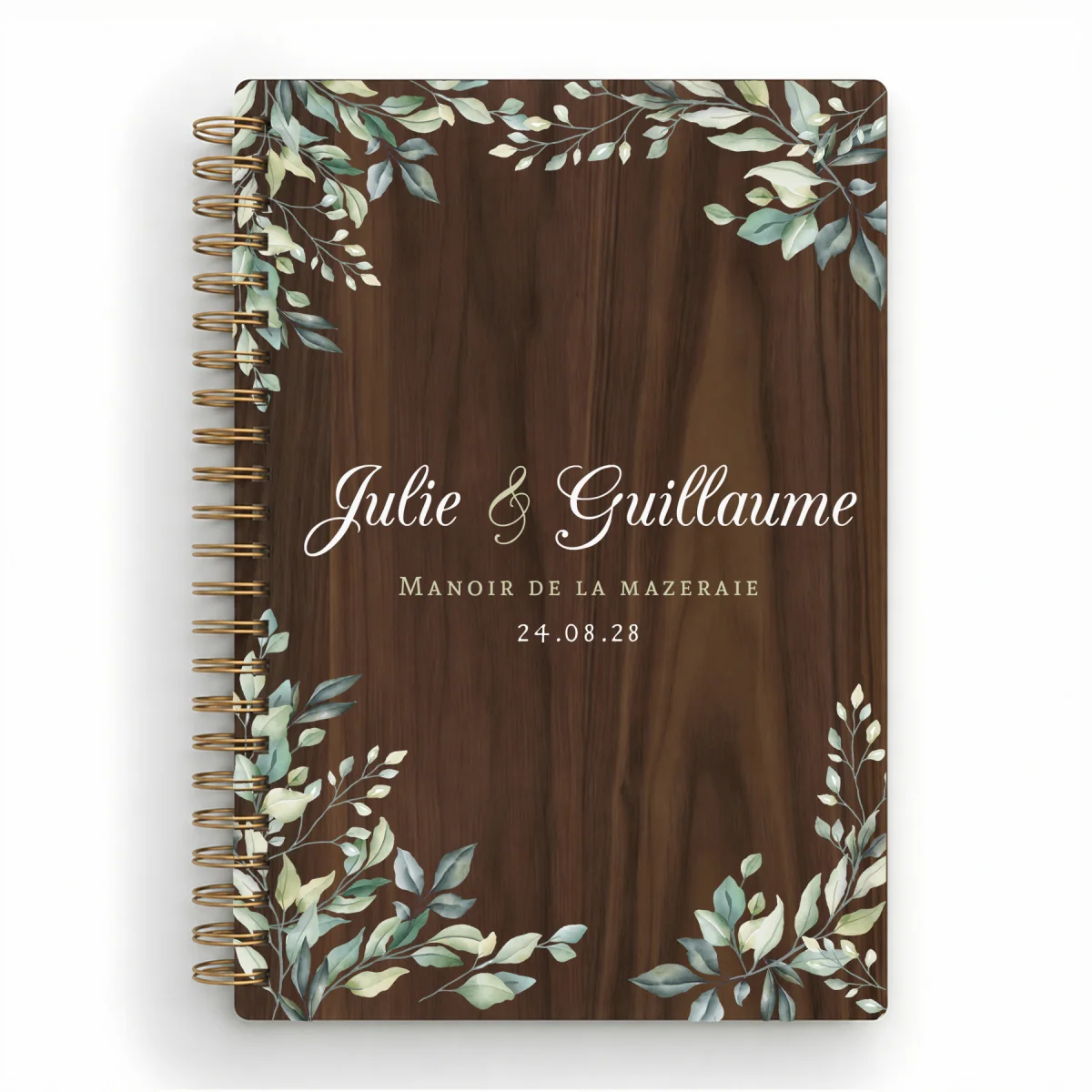 Livre d'or de mariage carnet en bois personnalisé - En noyer - Verdoyance