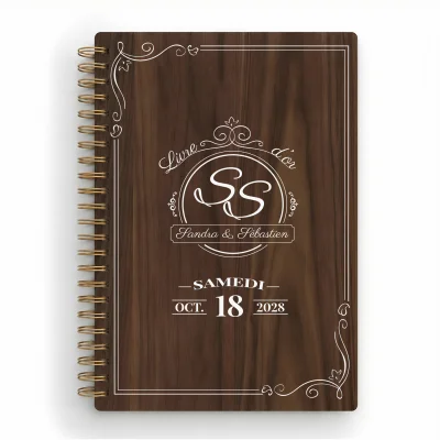 Livre d'or de mariage carnet en bois personnalisé - En noyer - Victoria