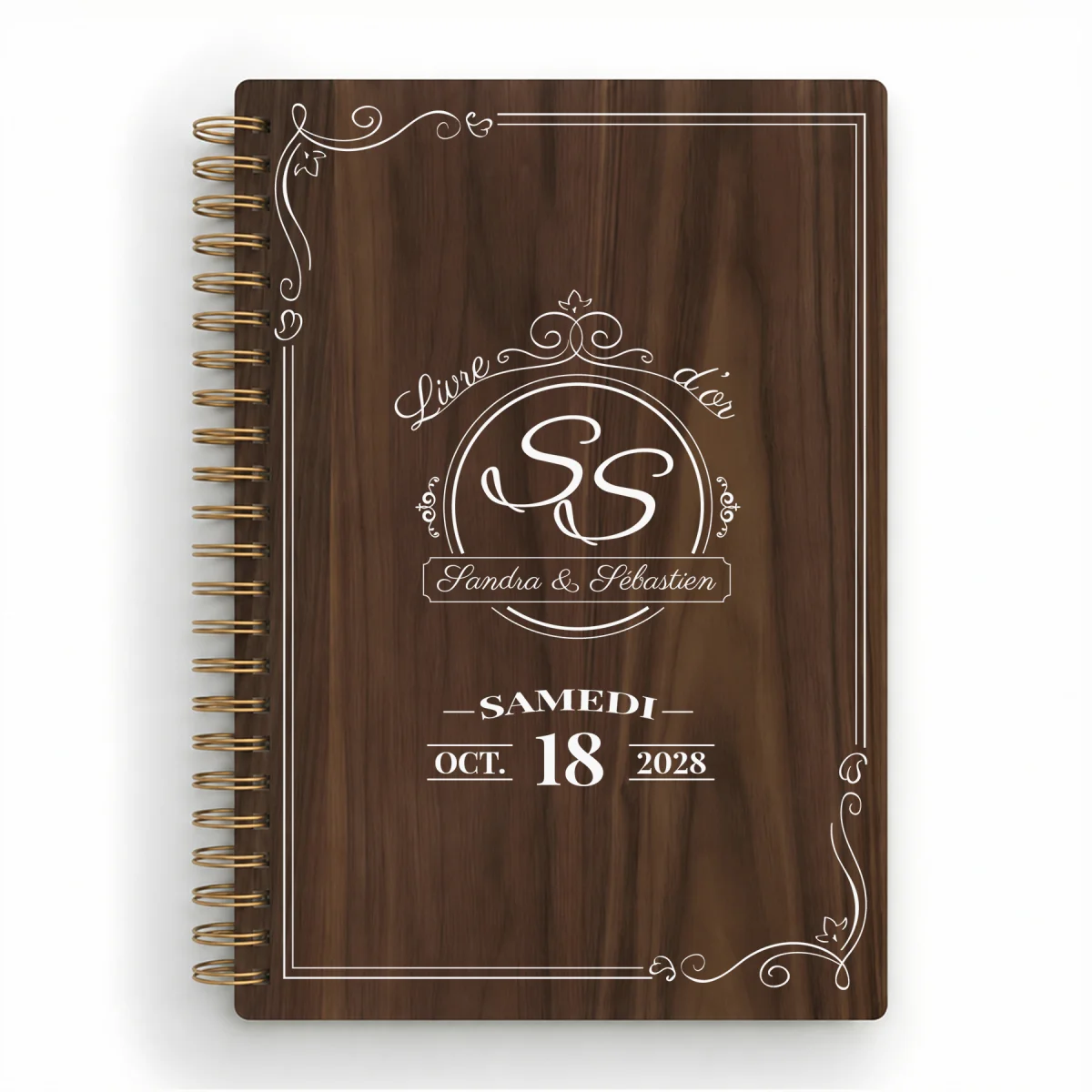Livre d'or de mariage carnet en bois personnalisé - En noyer - Victoria