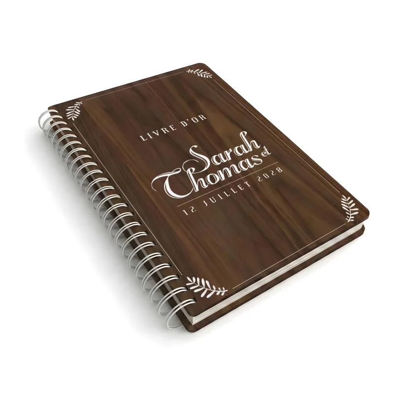 Livre d'or de mariage carnet en bois personnalisé - En noyer - Vintage - hover