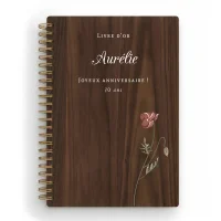 Livre d'or d'anniversaire carnet - Noyer - Cosmos rouge