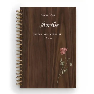 Livre d'or d'anniversaire carnet - Noyer - Cosmos rouge