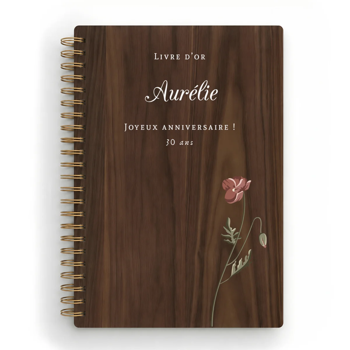Livre d'or d'anniversaire carnet - Noyer - Cosmos rouge