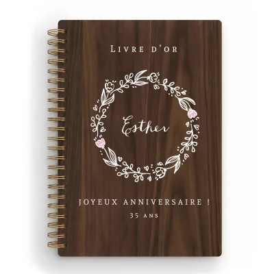 Livre d'or d'anniversaire carnet - Noyer - Couronne de laurier