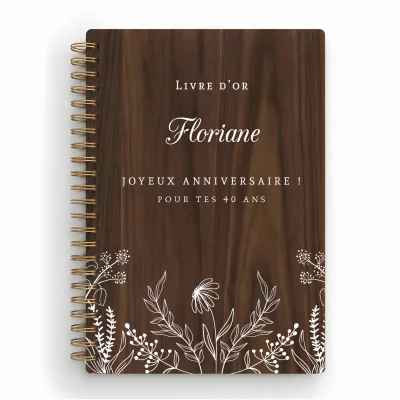 Livre d'or d'anniversaire carnet - Noyer - Fleurs champêtres