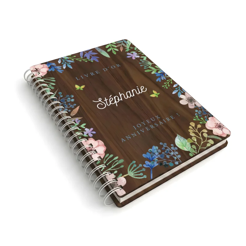 Livre d'or d'anniversaire carnet - Noyer - Fleurs de printemps - hover