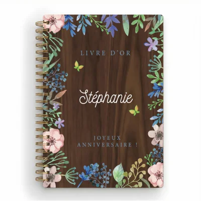 Livre d'or d'anniversaire carnet - Noyer - Fleurs de printemps