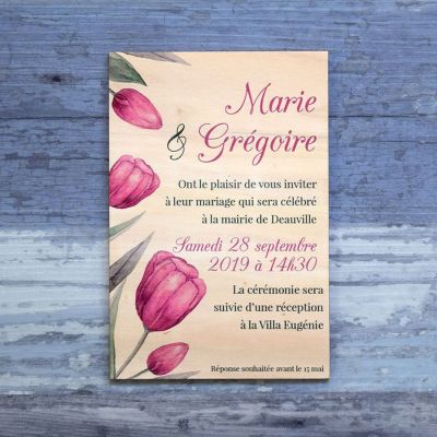 Faire-part-mariage-tulipe-bois-impression-fleurs